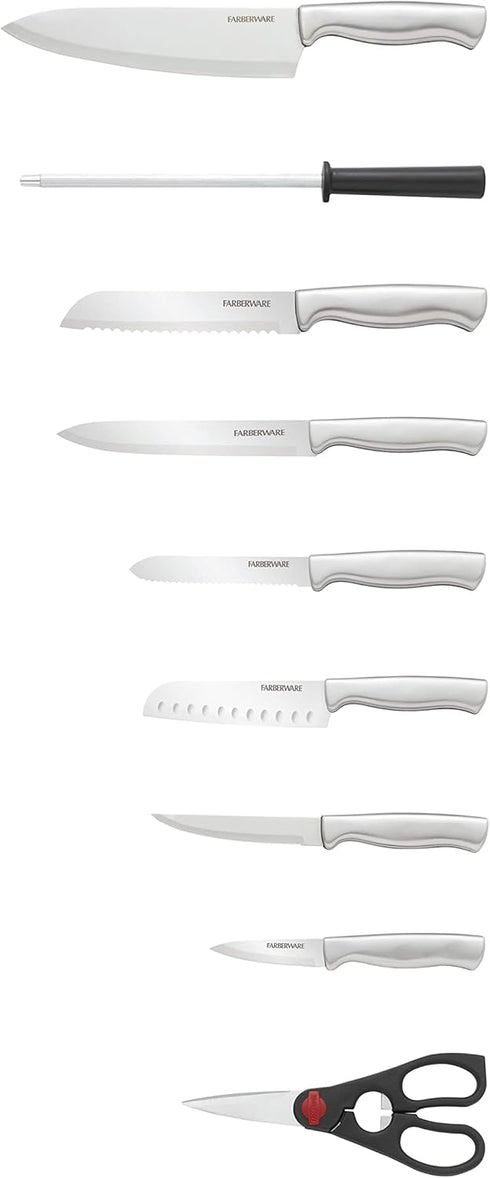 Farberware 15-Piece High-Carbon Stamped Stainless Steel Kitchen Knife Set with Wood Block