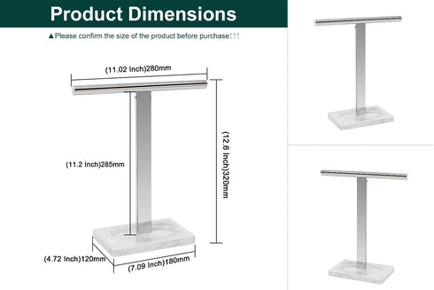 Hand Towel Holder, T-Shape Hand Towel Stand for Bathroom, Stand Hand Towel Rack Free-Standing Towel Bar for Bathroom Kitchen Countertop, 304 Stainless Steel (12IN-Marble Base, Chrome) by BathAce