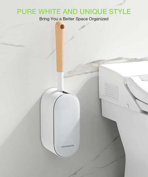 Bamboo Toilet Brush Set - 2 Pack with Ergonomic Design, Durable Bristles, Wooden Holder for Bathroom Cleaning
