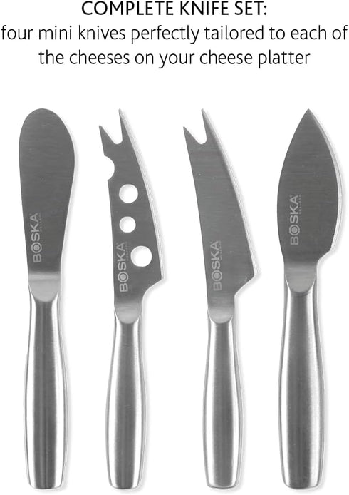 BOSKA Stainless Steel Cheese Knife Set - 4 Mini Copenhagen Knives, Silver Non-Stick, Dishwasher Safe