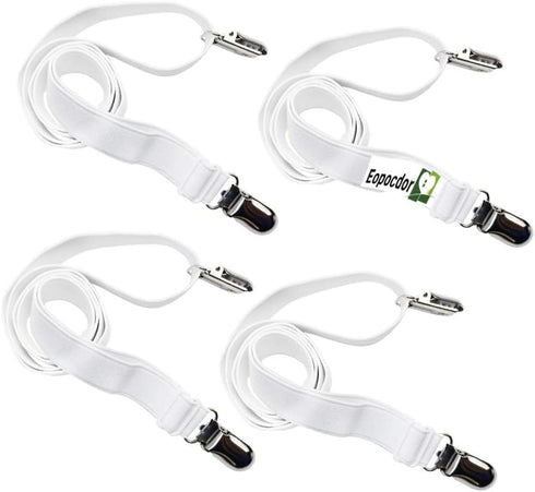Long Bed Sheet Clips,Adjustable Bed Fitted Sheets Mattress Holder Straps Suspender Fastener,4 Pieces (White) by Eopocdor