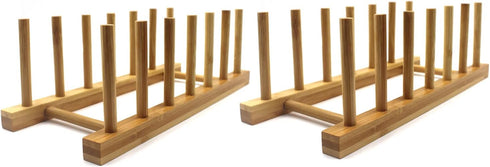 INNERNEED Bamboo Wooden Plate Racks, Dish Stand Holder, Kitchen Storage Organizer for Dish/Plate/Bowl/Cup/Pot Lid (Pack