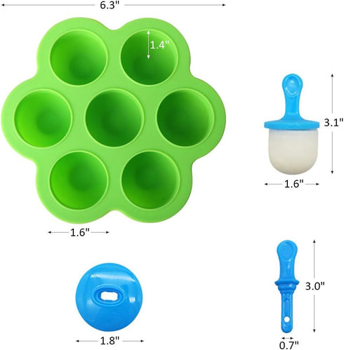Mini Silicone Popsicle Mold, 7-Cavity DIY Ice Pop Mold with Colorful Plastic Sticks, Non-Stick Ice Cube Trays