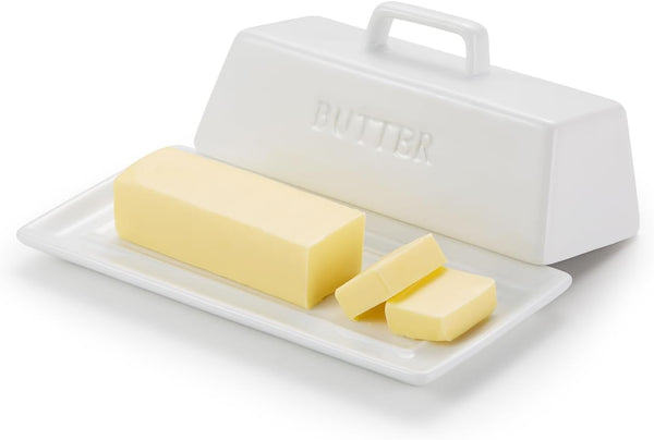 Butter Dish with Lid for Countertop, by Kook, Ceramic Dish Tray with
