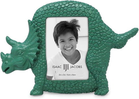 Isaac Jacobs 2” x 3” Resin Dinosaur Picture Frame, Vertical Keepsake Photo Frame with Easel and Hanging Tabs for