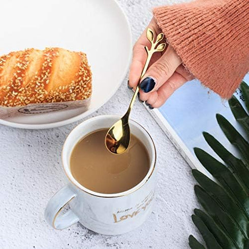 2 Pack Stainless Steel Leaf Coffee Spoon - 4.7 inch Dessert Spoons for Stirring, Mixing & Ice Cream