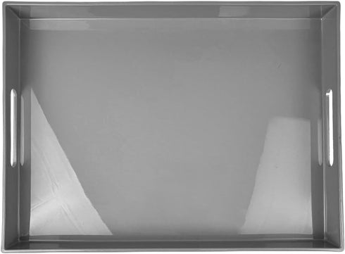 Grey Decorative Tray, Rectangular Large Serving Tray with Handles, Plastic Coffee Table