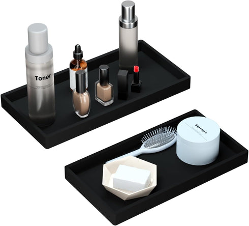 BBK Bathroom Vanity Tray, 7.8 in - 2 Pack, Silicone Bathroom Tray for Counter, Black