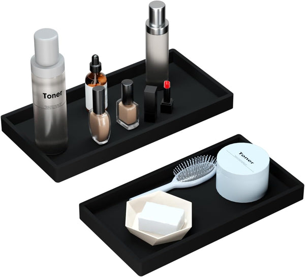 BBK Bathroom Vanity Tray, 7.8 in - 2 Pack, Silicone Bathroom Tray for Counter, Black