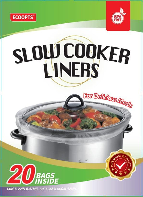 20 Count Disposable Slow Cooker Liners and Cooking Bags, Extra Large Size Fits 6-10QT Pot, 14"x 22", BPA Free (1 Pack)