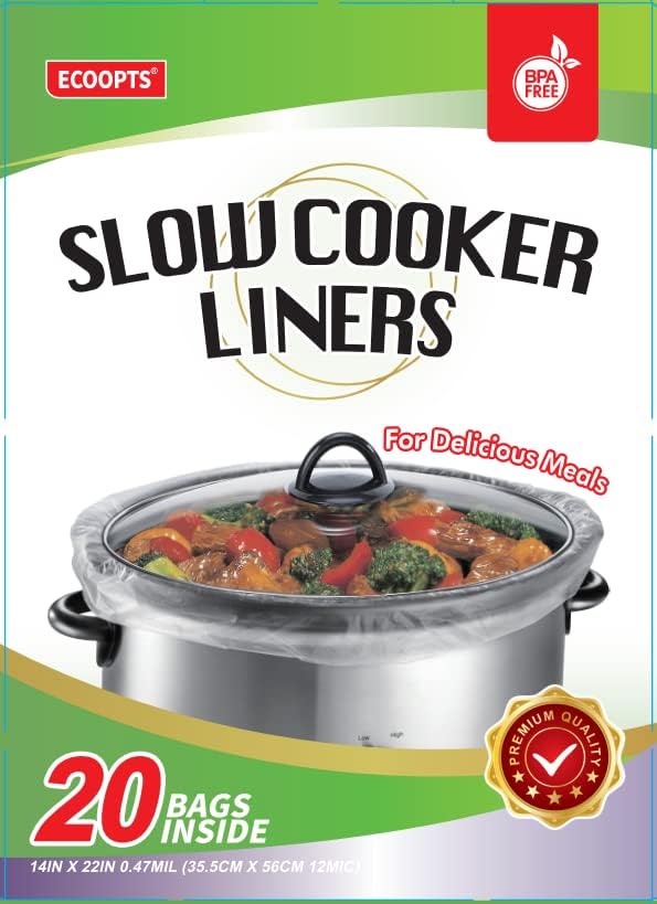 20 Count Disposable Slow Cooker Liners and Cooking Bags, Extra Large Size Fits 6-10QT Pot, 14"x 22", BPA Free (1 Pack)