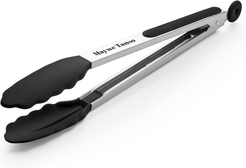Maywe Tanso 12-Inch Heat Resistant Kitchen Tongs, Silicone Tips, Stainless Steel Locking Food Tongs for BBQ, Cooking,