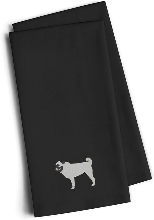 Caroline's Treasures Pug Black Embroidered Towel Set of 2, 19 x 25, Decorative Bathroom Guest Hand Towel