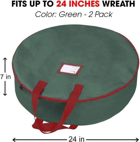 Primode 2 Pack Christmas Wreath Storage Bag 24", Artificial Wreath Container with Sturdy Handles and Dual Zipper