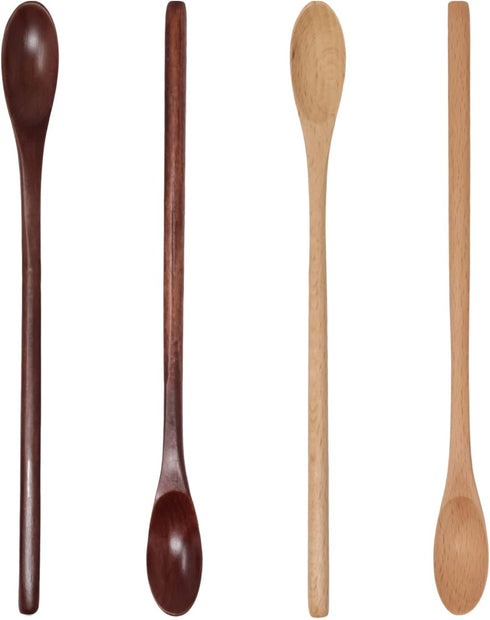 Honbay 4PCS Long Handle Wooden Coffee Spoons, Wood Mixing Teaspoons for Iced Tea, Espresso, Milkshake, Cold Drink,