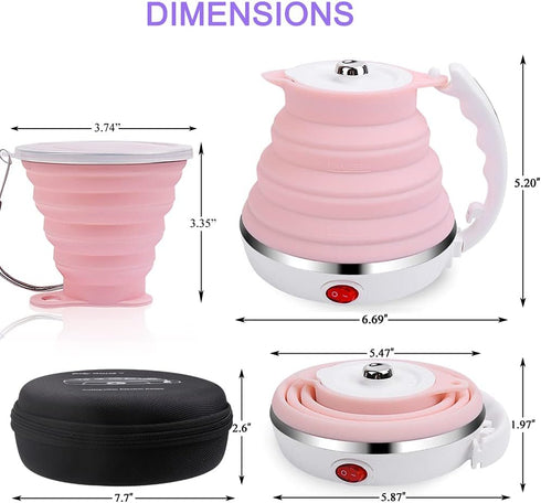 Upgrade Travel Kettle, ShineMe Food Grade Silicone Dual Voltage 110-220V Ultrathin Portable Electric Water Kettle with