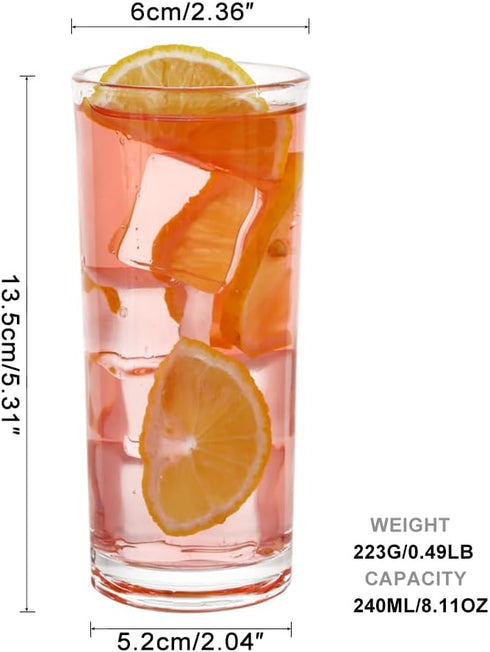 Set 6-8oz Set 6PCS8OZ) Highball Glasses of Tall Water Glasses for Mojito, Whiskey, Cocktails - Clear Drinking Glassware