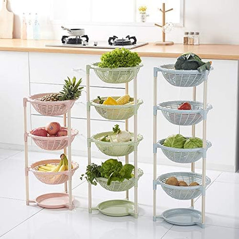 Multifunctional Plastic Storage Basket - Floor Tripod Kitchen Vegetable and Fruit Storage Rack Drain Rack (Green, 4