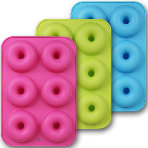 homEdge Silicone Donut Molds, 3-Pack Non-Stick Food Grade Silicone Pans for Donut Baking – Green, Pink, Blue