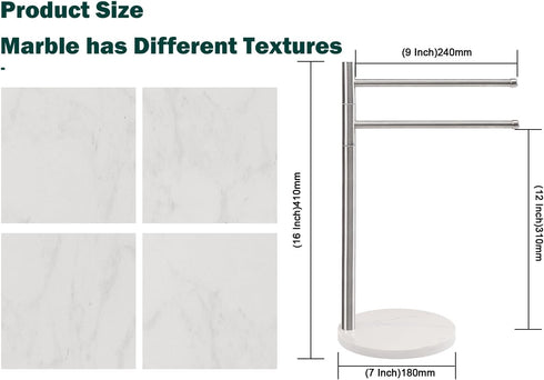 Hand Towel Holder, F-Shape Stand with Marble Base, Stainless Steel Swivel Hand Towel Rack for Bathroom Kitchen