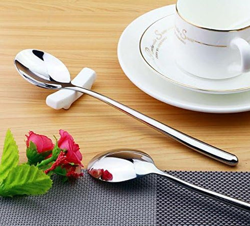 Miupoo Stainless Steel Long Handled Soup Spoons, Silver, 10 Piece (8.7x1.6 Inches)