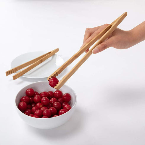 2 Pieces Bamboo Toast Tongs, 10.2 Inches Long Wood Tongs with Anti-slip Design for Cooking with Oil Coating