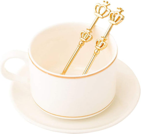 ABOOFAN 8PCS Stainless Steel Golden Coffee Cake Spoon Crown Cake Spoons Small Teaspoon for Ice-Cream, Soup, Salt, Sugar, Tea Stirring