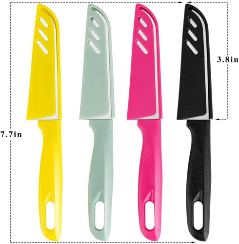 8 pieces Paring Knives (4PCS Peeling Knives and 4PCS Knife Sheath), Ultra Sharp Vegetable and Fruit Knife,German Steel Small Kitchen Knife with PP Plastic Ergonomic Handle by BYkooc