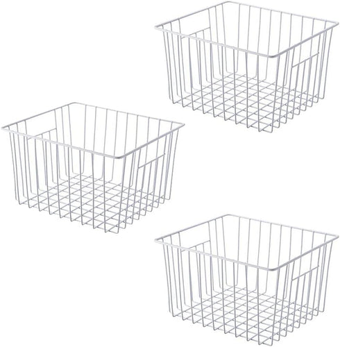 SANNO Wire Baskets Storage for Refrigerator Freezer, Metal Organizing Bins with Handles for Kitchen