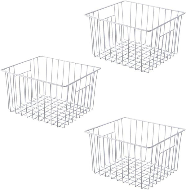 SANNO Wire Baskets Storage for Refrigerator Freezer, Metal Organizing Bins with Handles for Kitchen
