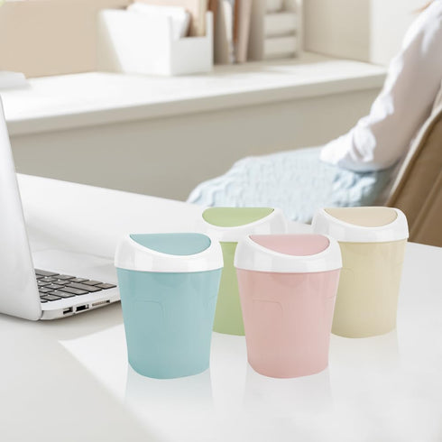 QLFJ-FurDec 4 8 Countertop Pcs Plastic Mini Trash Can Wastebasket with Rolls Trash Bags, Tiny Bathroom Trash Can