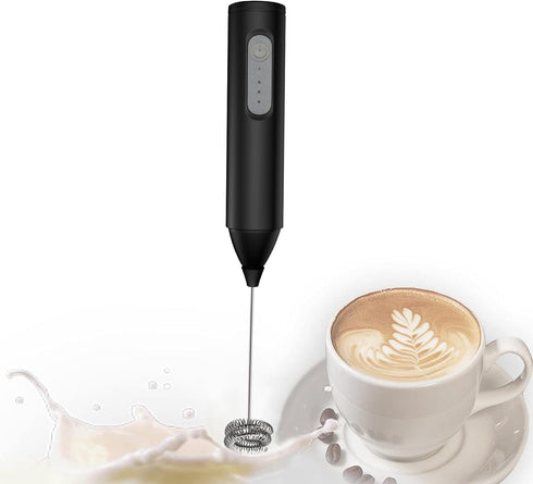Rechargeable Handheld Milk Frother, Electric Drink Mixer with USB-C, Stainless Steel Whisk for Lattes, Black
