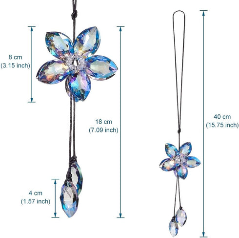 Crystal Flower Rear View Mirror Pendant, Colorful Car Hanging Ornament, Lucky Accessory