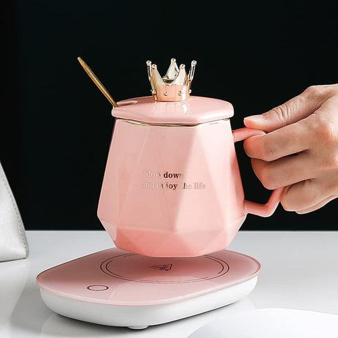 CGHWBEA Pink Coffee Warmer with Mug Set, Electric Beverage Warmer for Desk, Drink Warmer for Cocoa, Tea, Milk
