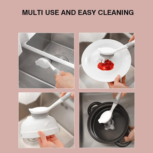 AMORBASE Dish Scrubber, Silicone Soft Bristles Scrub Brush with Scraper Tip, Comfortable Grip Brushes for Kitchen Sink