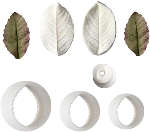 6Pcs Rose Leaves Cutter & Veiner Set, Fondant Silicone Mold for Chocolate Sugarcraft