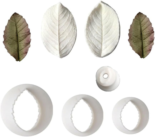 6Pcs Rose Leaves Cutter & Veiner Set, Fondant Silicone Mold for Chocolate Sugarcraft