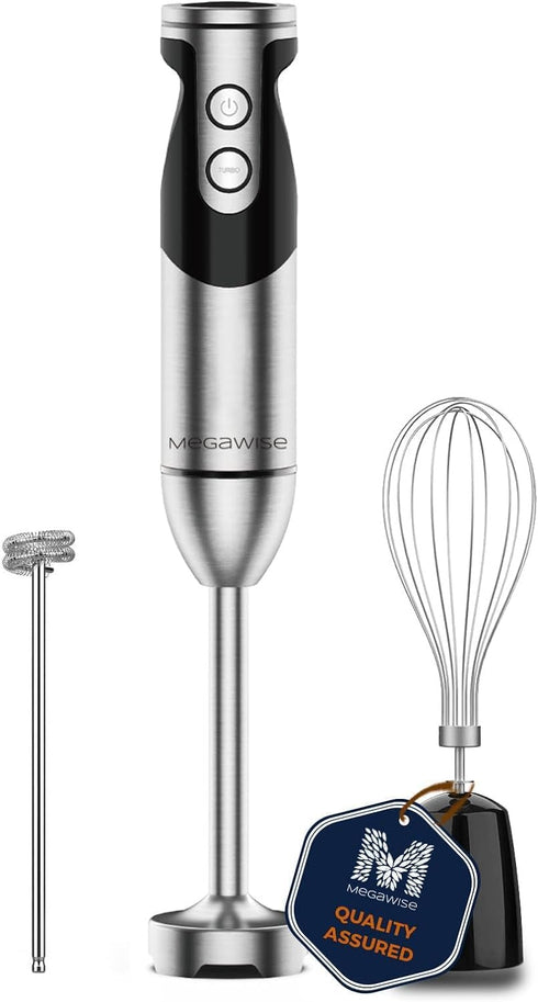 MegaWise Handheld Blender, 12-Speed Electric Immersion Blender, 3 in 1 with Titanium Plated Stainless Steel Blades