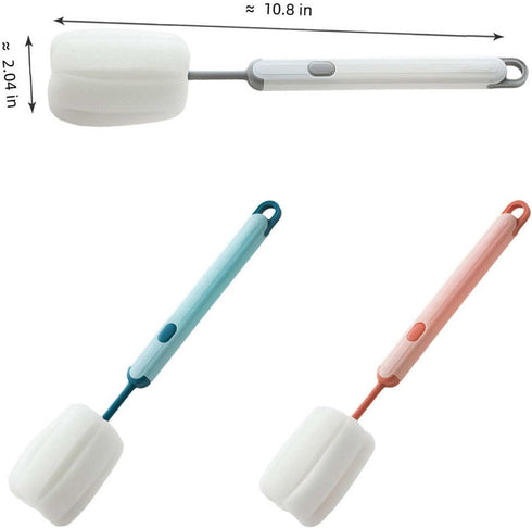 Bottle Brush Long Handle Cleaner, Detachable Sponge for Cups, Wine Glasses, Baby Bottles (3 PCS)