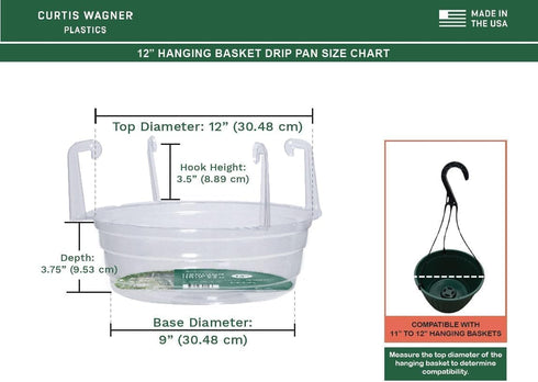 Curtis Wagner Plastics Hanging Basket Drip Pan, Clear, 12 Inch