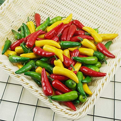 60pcs Simulation Artificial Lifelike Small Chili - Fake Vegetable Red Yellow Green Pepper for Decoration