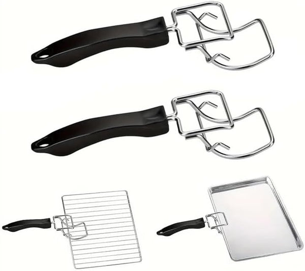 (2-PCs) Air Fryer Convection Toaster Oven Tray Extractor, Grills Clip, Scald Resistant Handle Tool, Durable Oven Tray