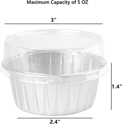 DEAYOU 100-Pack Cupcake Baking Liner with Lid, Tart Pie Tin Pan Holder for Creme Brulee, Party, Wedding, Silver Color by DEAYOU