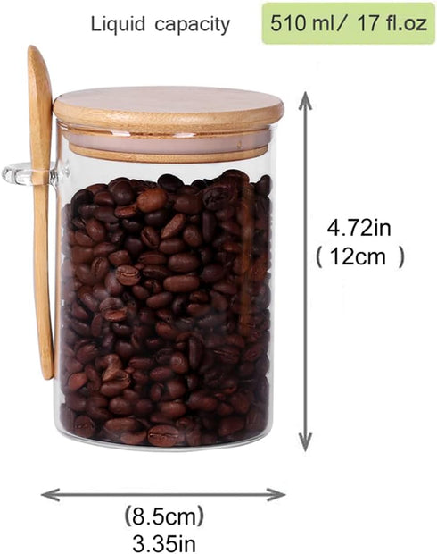3 Pack 16 OZ Countertop, Glass Jar with Bamboo Lid and Spoon, Tea Containers for Loose Leaf Tea, Salt and Sugar