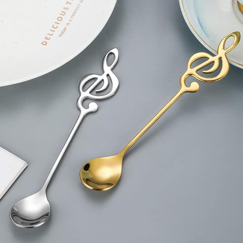Music Note Spoons for Music Lovers, Stainless Steel Coffee Spoons Set of 2 (Gold + Silver)