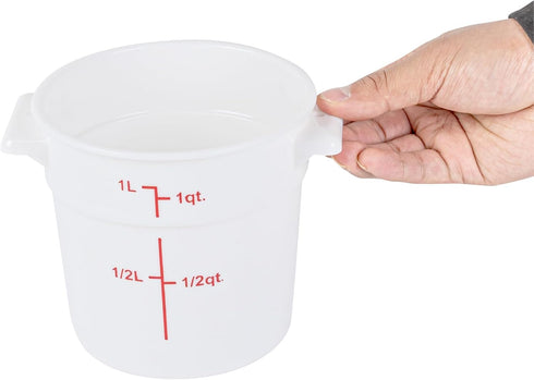 Restaurantware-Met Lux 1 Quart Food Storage Container: White Storage Container with Red Volume Markers, Lids Sold