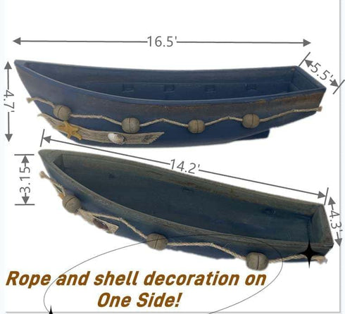 Konjouror 2 Pack Wooden Boat Tray Display, Blue Boat Model Decoration, Nautical Beach Ocean Decor