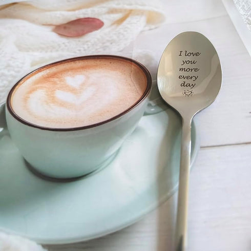 Couples Gifts Spoon for Boyfriend Girlfriend, I Love You More Every Day Gift Spoons for Coffee Tea Lovers