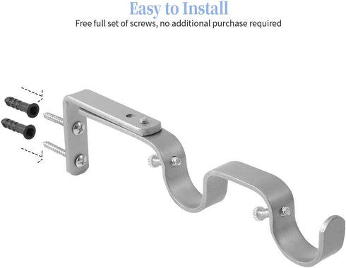 Heavy Duty Curtain Rod Brackets - Adjustable Double Rod Holders, 1 Inch (2 PCS, Silver)