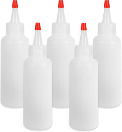 Ninsula 5Pcs Squeeze Bottles, 4 Oz Plastic Condiment Squeeze Bottles with Red Twist